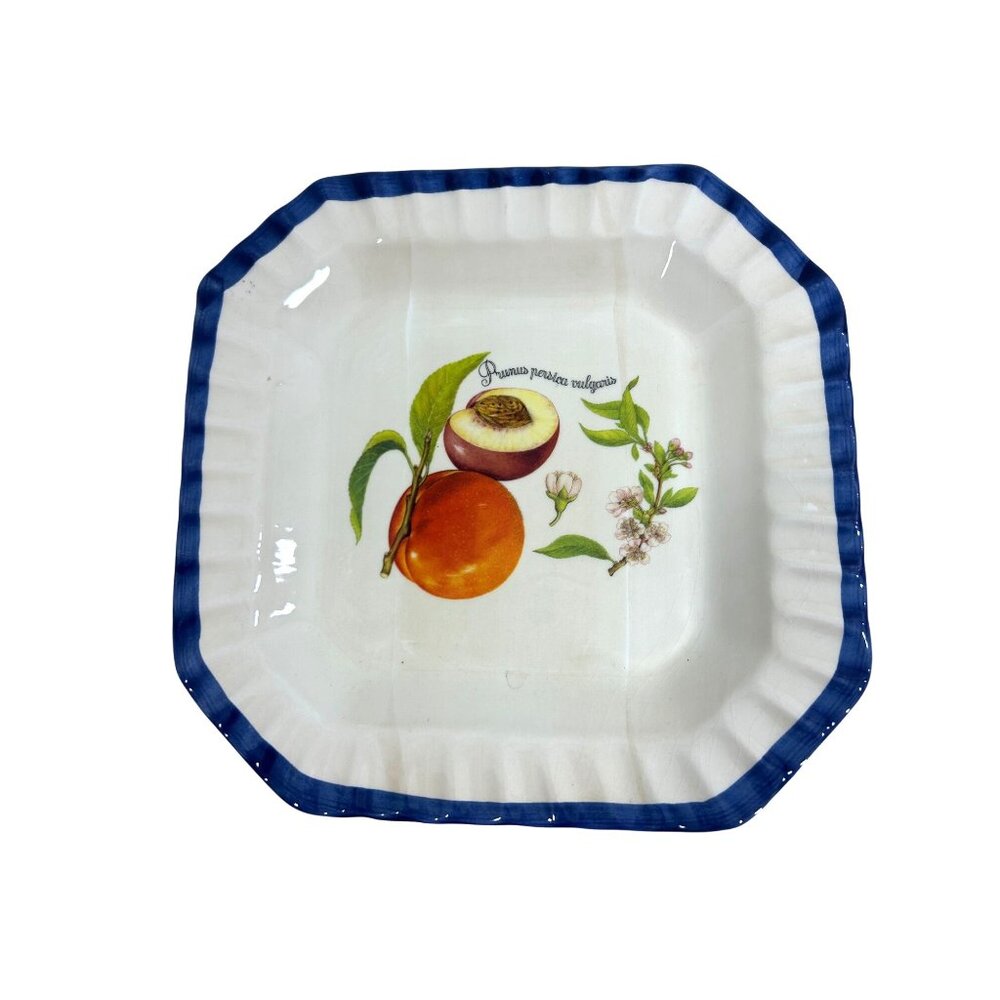 Vintage Ceramic Due Torri Plate Peaches White Blue Italy Octogon Hand Painted